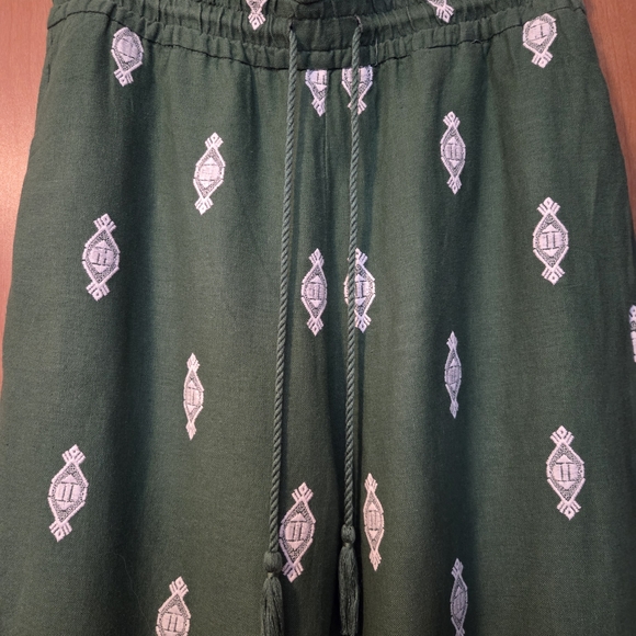 HOUSE OF HARLOW 1960 Green Wide Leg Pants Size S Linen - Picture 3 of 9